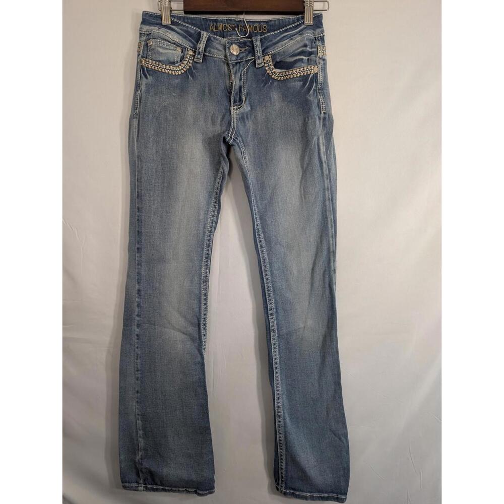 Y2K Almost Famous Womens Bootcut Jeans Embellished Pockets Size 7
